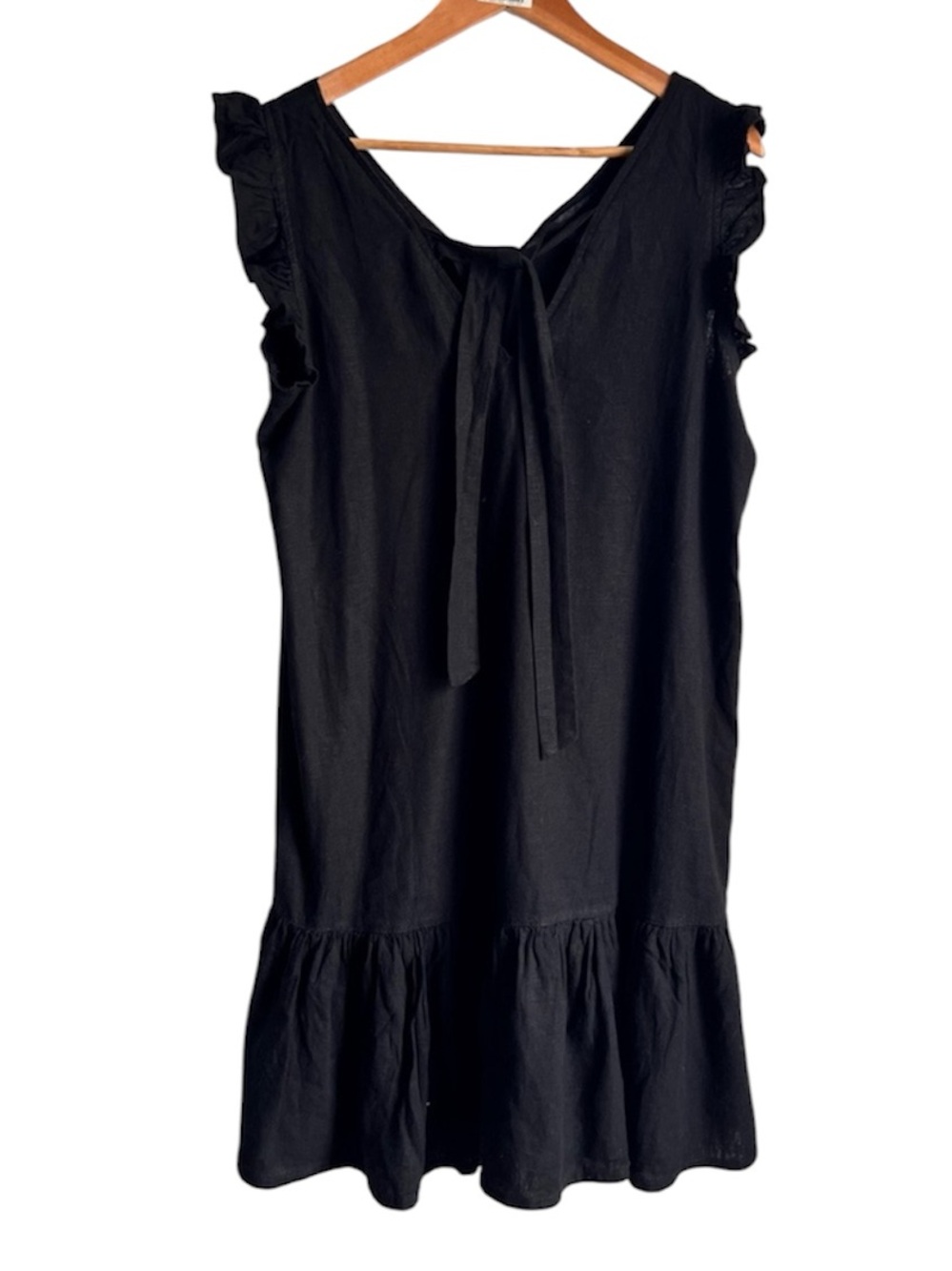 Next Black Linen Blend Ruffle Sleeve Tiered Dress US 12 UK 16